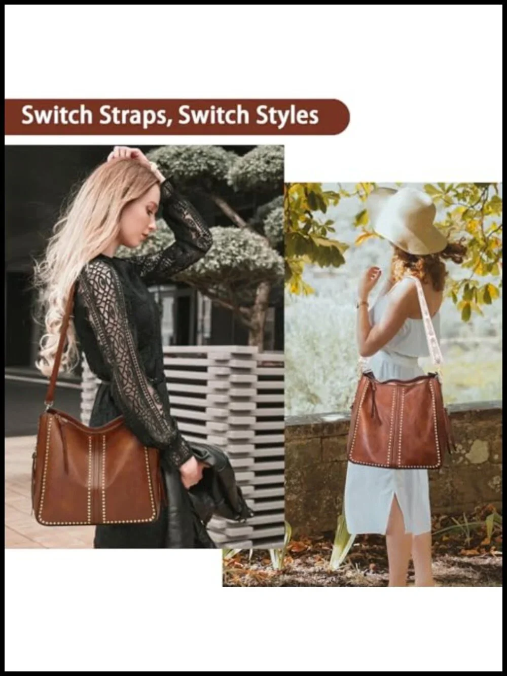 Hobo Studded Purse and Wallet Set for Women, Faux Leather Shoulder Bag